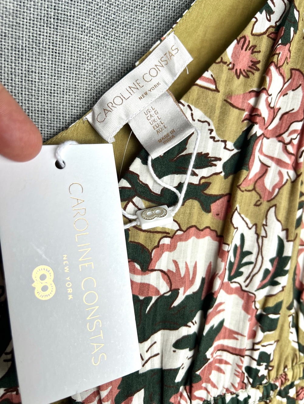 Caroline Constas Midi floral sundress olive dark green pink white size L - Picture 9 of 15
